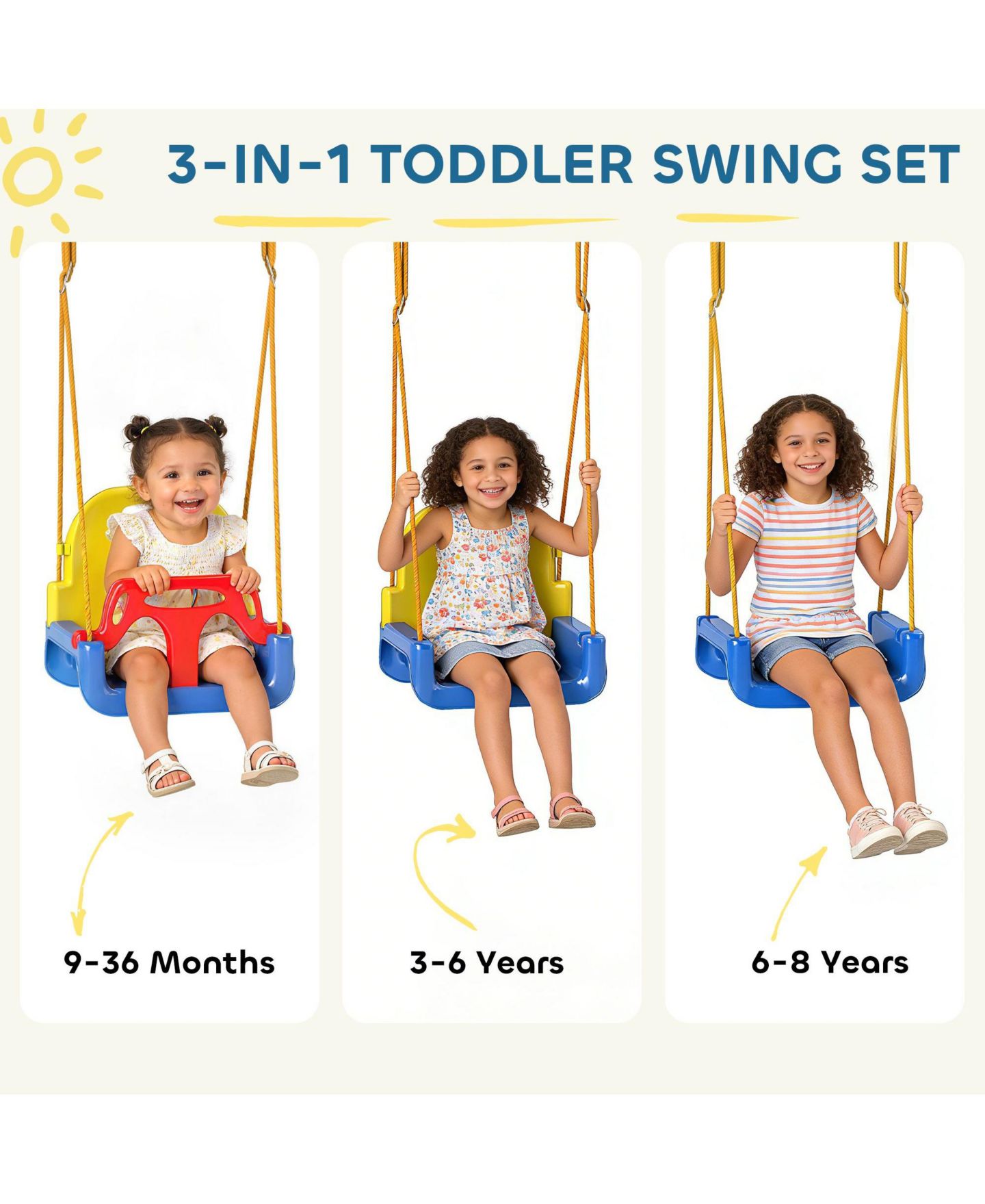 Детские игрушки SEVORLEY Kids' Swing Set with Folding Design & Seat Restraint, Ages 9-36 Months, цвет: Синий — фото 5
