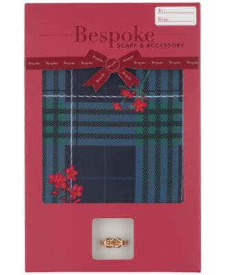 2-Piece Matilda Plaid Square Scarf with Scarf Ring Set