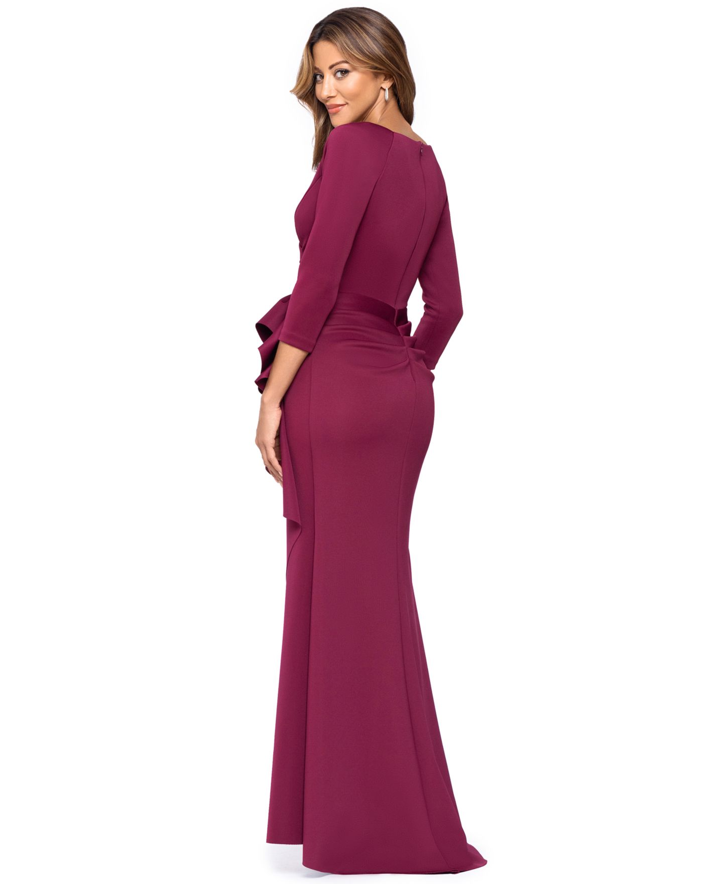 Женское платье XSCAPE 3/4-Sleeve Ruffle Long, цвет: Винный — фото 4