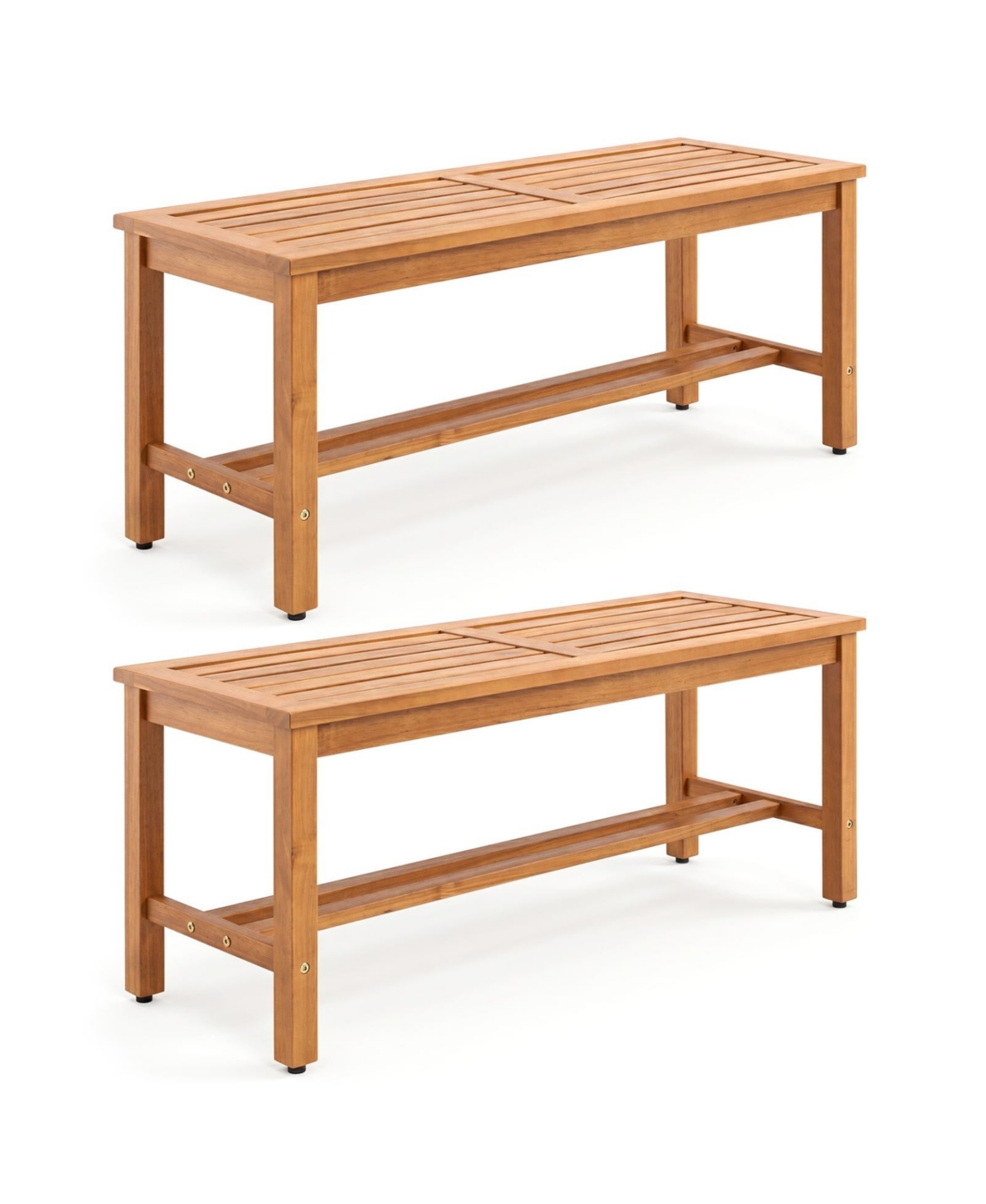 Sugift Acacia Wood Outdoor Patio Bench for Two with Slatted Seat - Brown