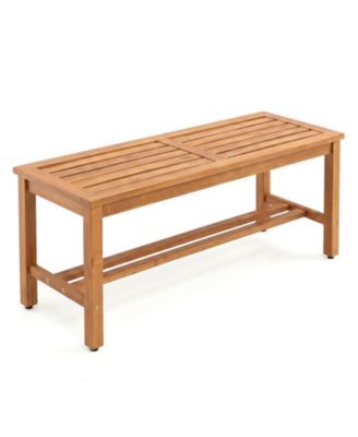Backless Slatted Acacia Wood Patio Bench Seats Two