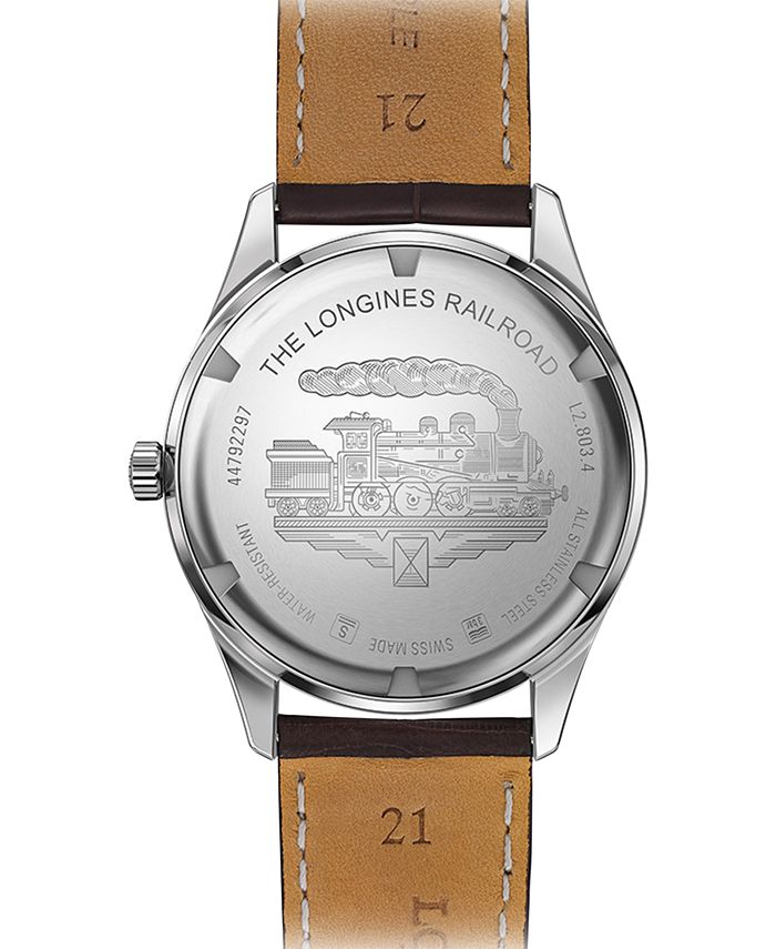 Longines Men's Swiss Automatic RailRoad Black Leather Strap Watch 40mm