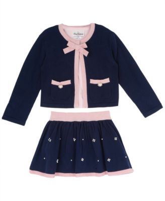Girls' 4-6X Imitation Pearl Long-Sleeve Cardigan & Knit Skort, 3-Piece Set