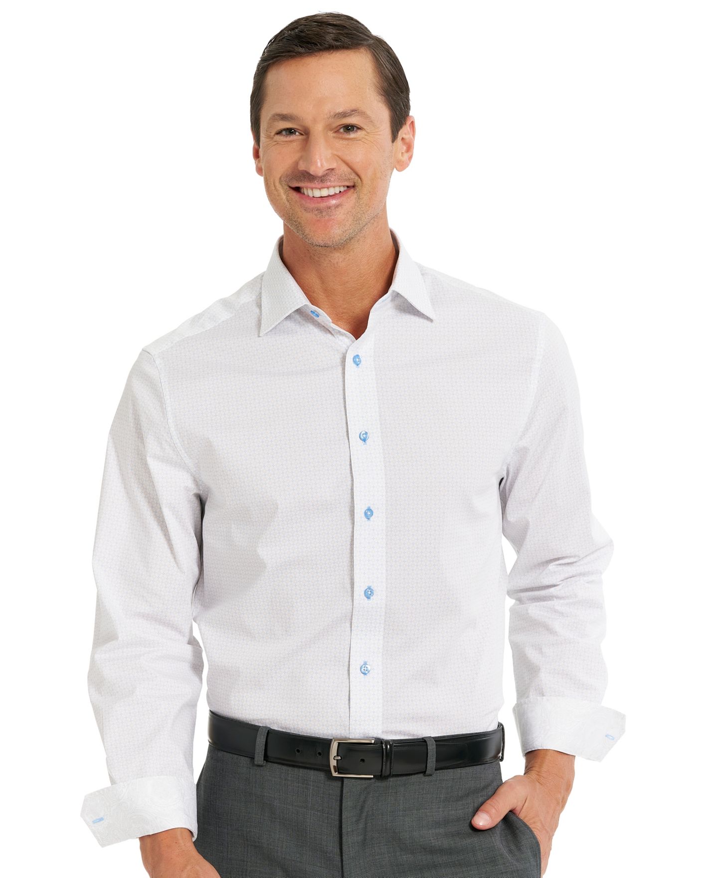 Мужская рубашка Nick Graham Roxbury Square Stretch Dress Shirt, цвет: Серый — фото 4