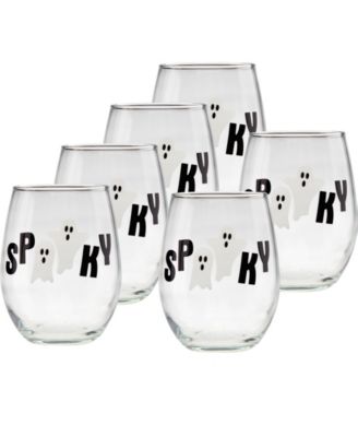 Halloween Spooky Ghosts Stemless Wine Glasses, Set of 6