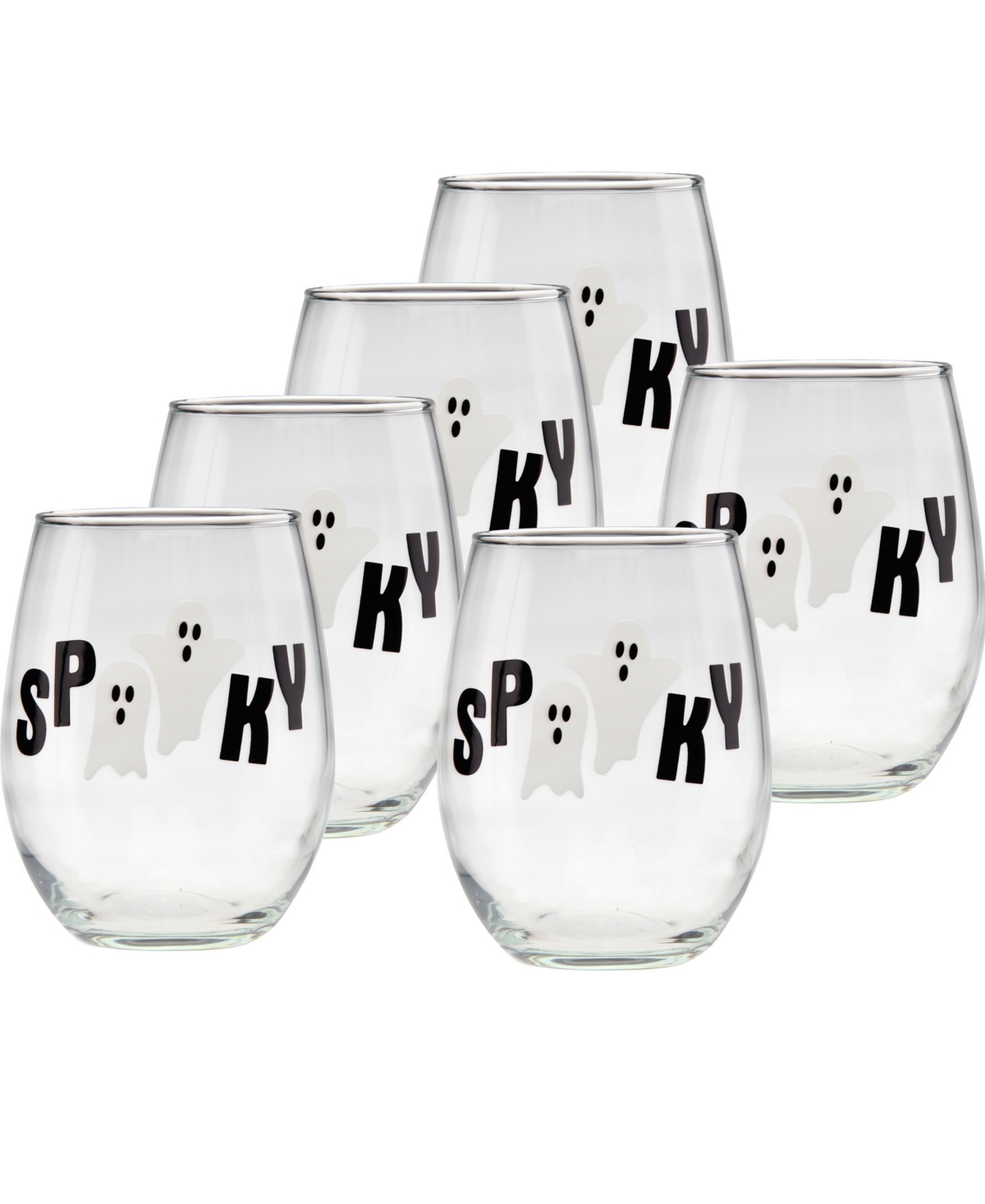 Culver Halloween Spooky Ghosts Stemless Wine Glasses, Set of 6 - Clear Multi