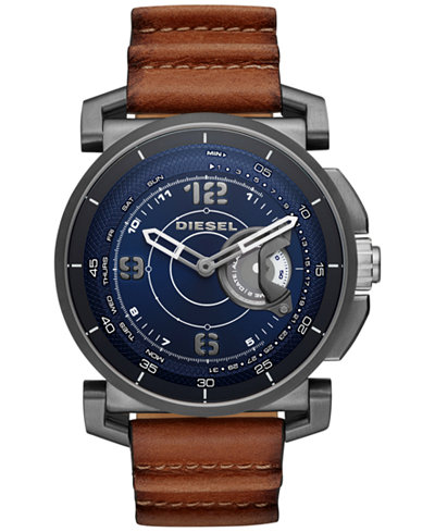 Diesel Men's Dark Brown Leather Strap Hybrid Smart Watch 47mm DZT1003