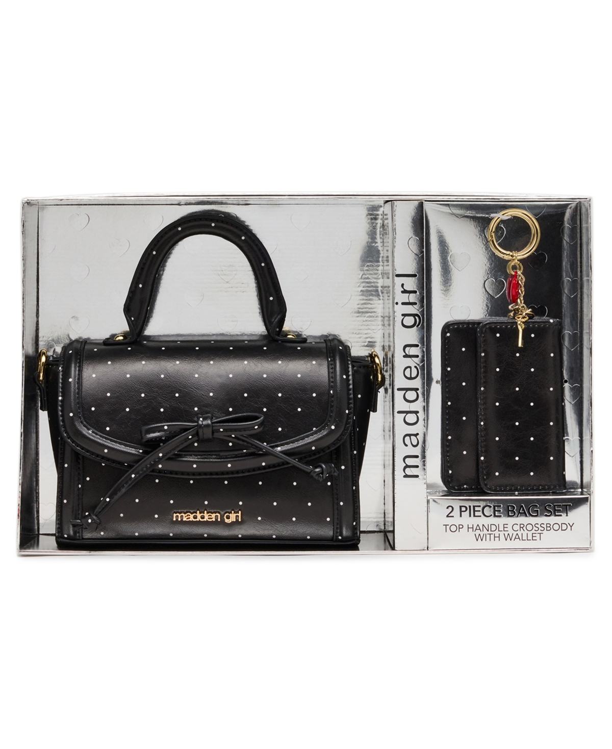 Madden Girl Mini Faux Leather Crossbody Gift Set Top Handle Bag and Wallet, 2-Piece Set