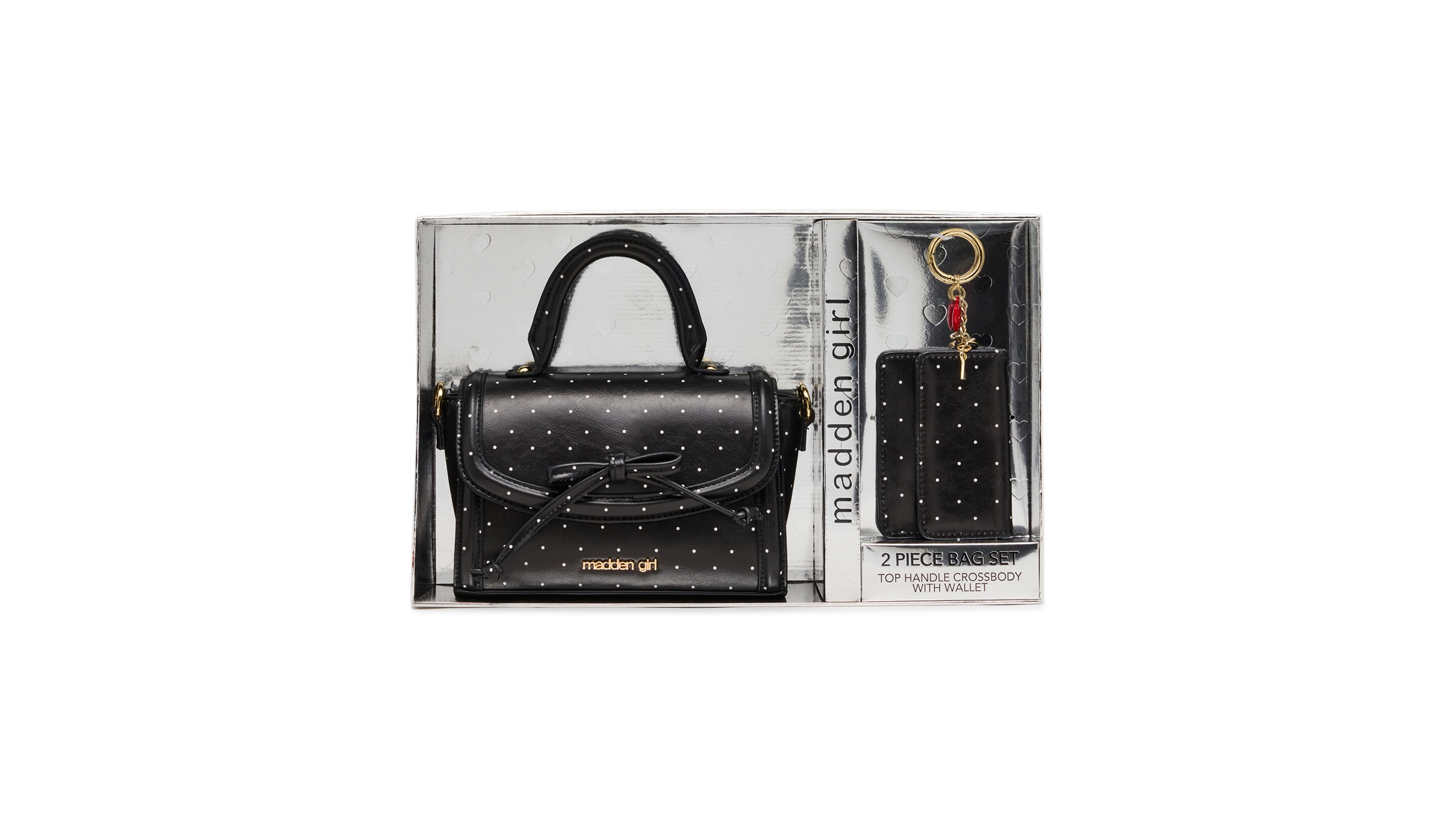 Madden Girl Mini Faux Leather Crossbody Gift Set Top Handle Bag and Wallet, 2-Piece Set