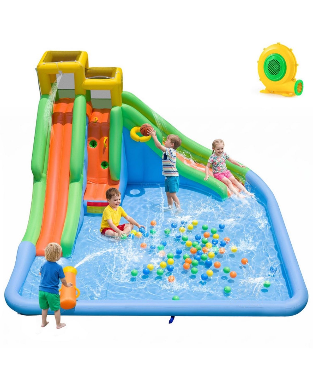 Sugift Inflatable Water Slide for Kids with Double Slides and 680W Blower - Blue