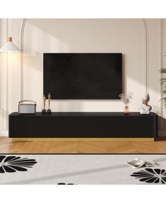 Luxury Fluted TV Stand with Faux Marble Top Entertainment Center