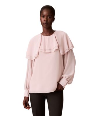 Petite Long-Sleeve Tiered-Ruffles Chiffon Blouse