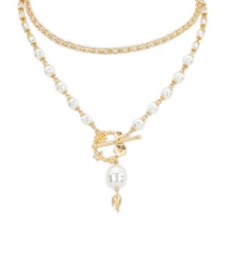 Imitation Pearl Gold-Tone Toggle Pendant Necklace