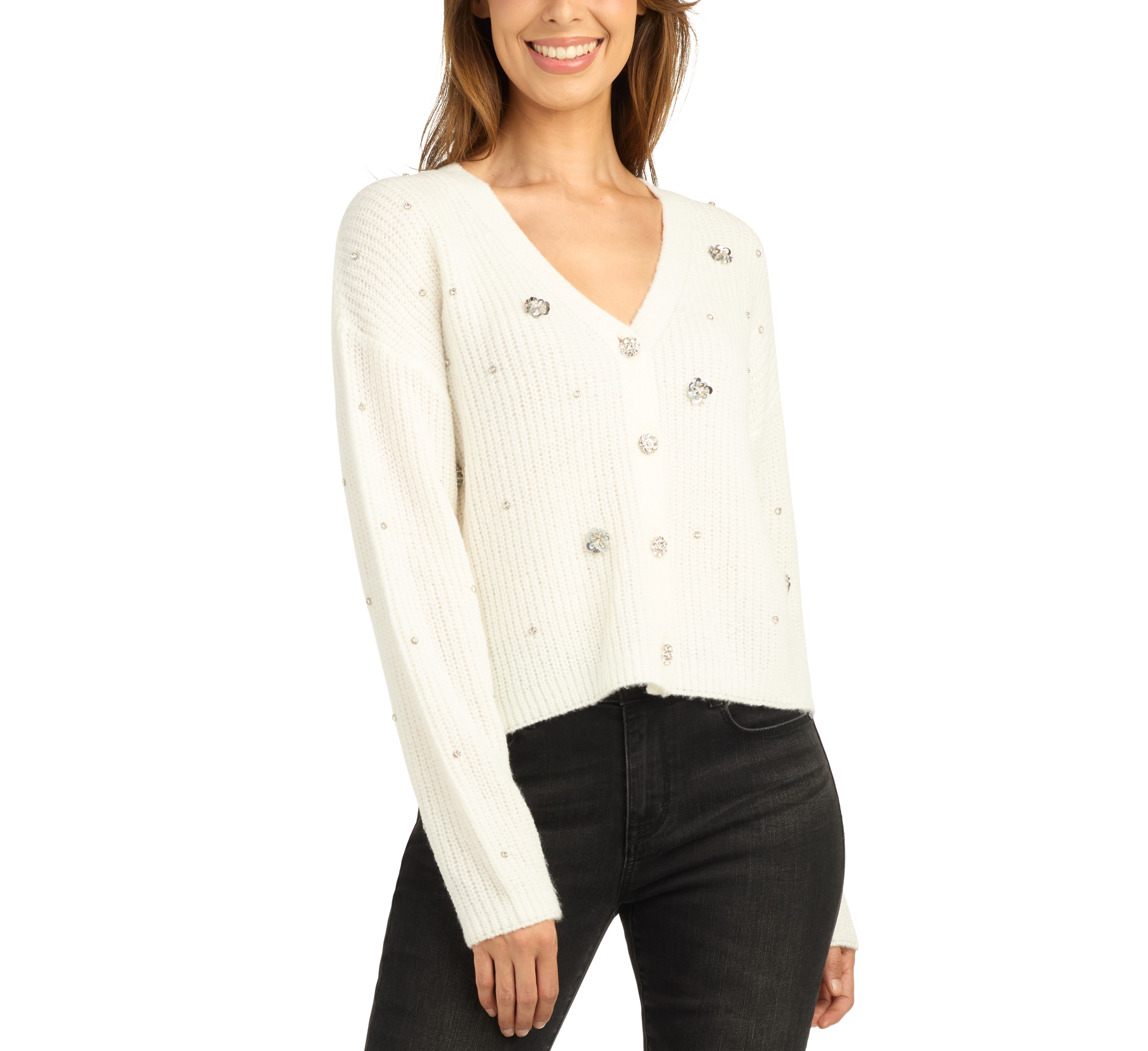 Bcx Juniors' Long-Sleeve Ribbed V-Neck Cardigan