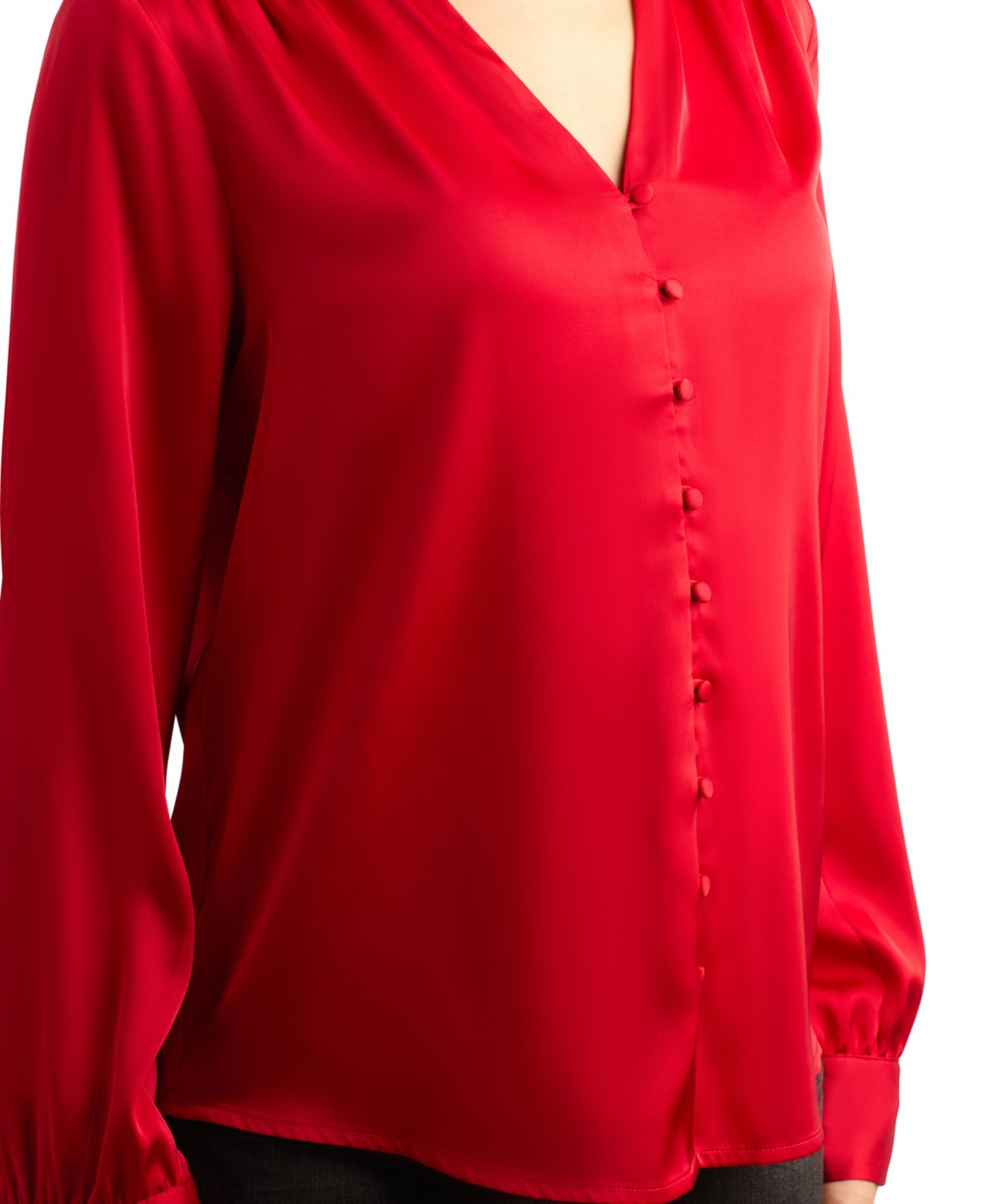 Женская блузка BCX Stretch-Satin Long-Sleeve Button-Front, цвет: Красный — фото 4