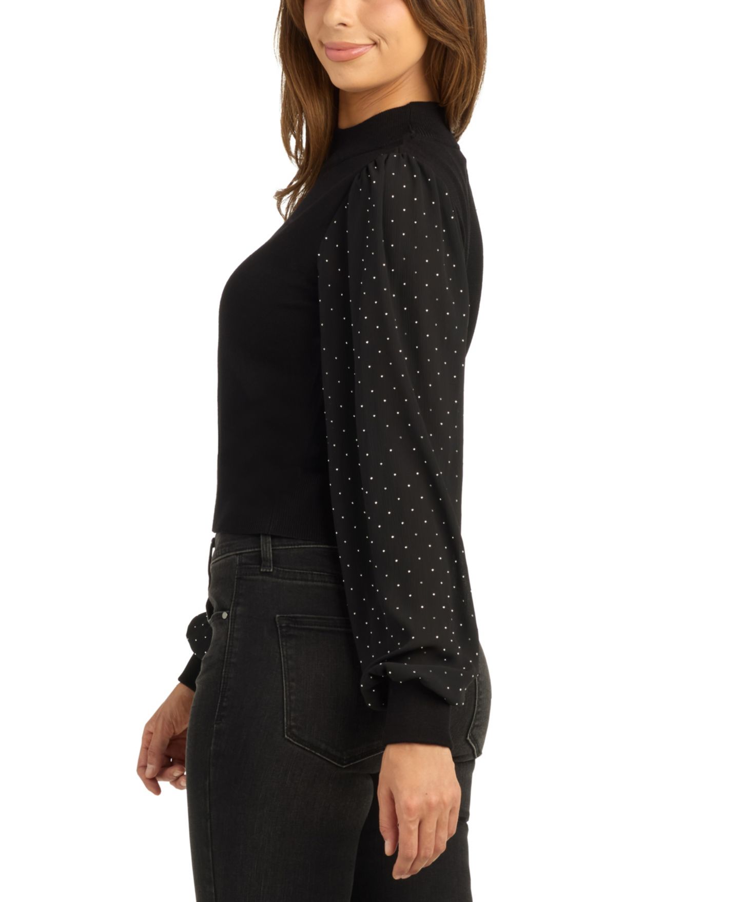 Женский свитер BCX Juniors' Mock-Neck Puff-Sleeve, цвет: Чёрный — фото 2