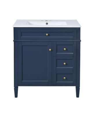 30 Inch Freestanding Bathroom Vanity, MDF Cabinet with Solid Wood Frame and Legs, Ceramic Integrated Sink, Tip-Out Drawer, Assembly Required