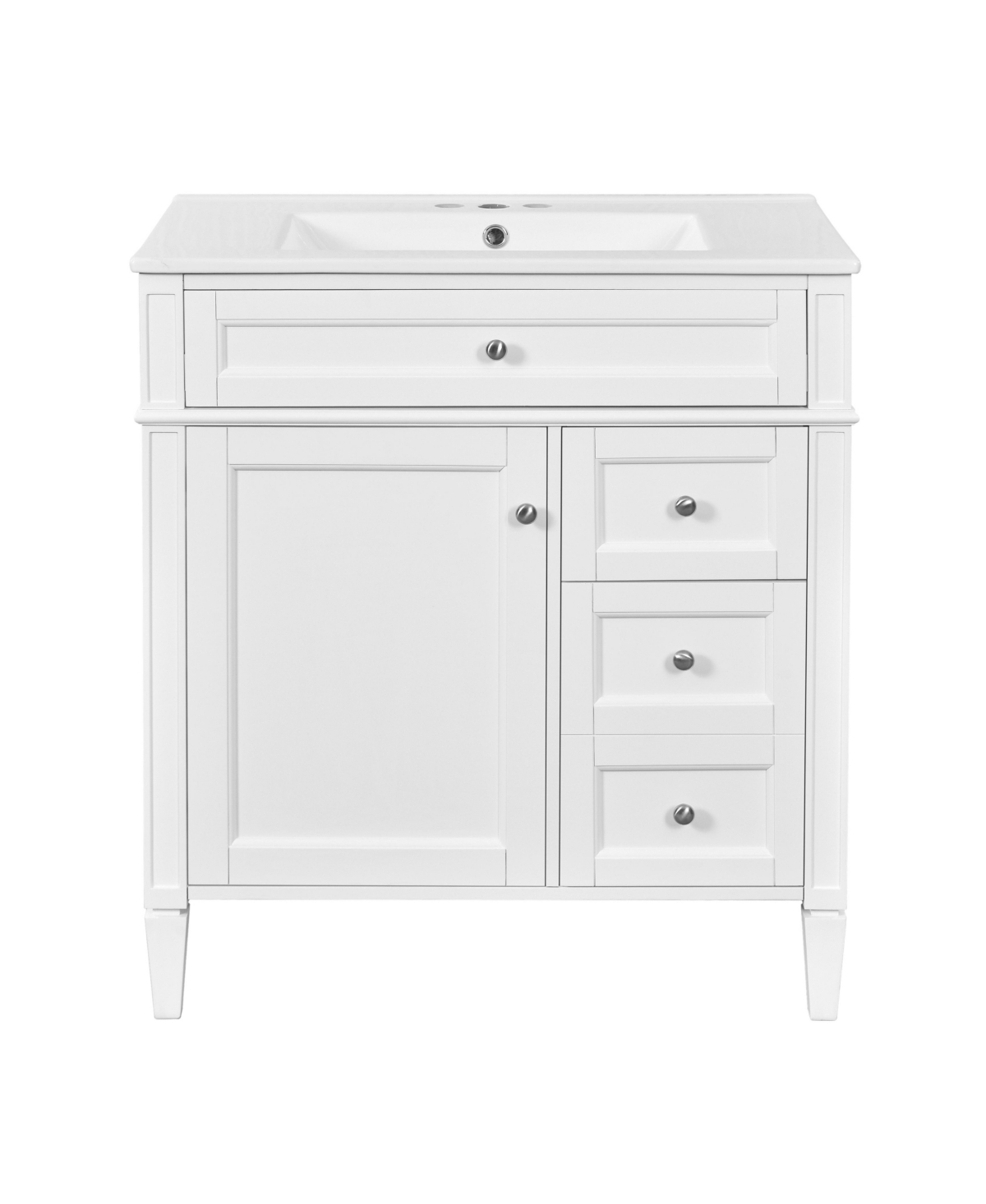 Sillysis 30 Inch Freestanding Bathroom Vanity, Mdf Cabinet with Solid Wood Frame and Legs, Ceramic Integrated Sink, Tip-Out Drawer, Assembly Required