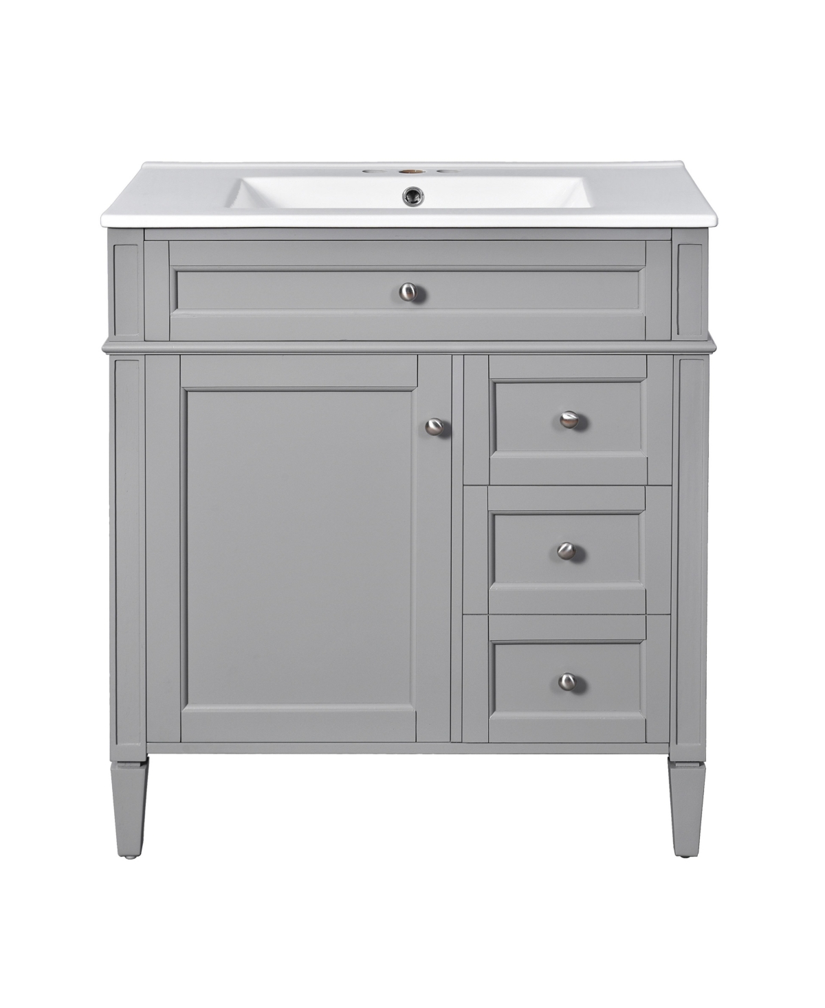Sillysis 30 Inch Freestanding Bathroom Vanity, Mdf Cabinet with Solid Wood Frame and Legs, Ceramic Integrated Sink, Tip-Out Drawer, Assembly Required