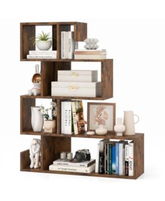 S-shaped Bookshelf, 5-Tier Modern Geometric Bookcase with Anti-tipping Kits