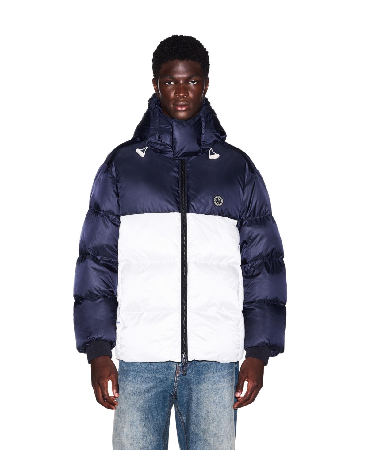 A|X Armani Exchange Men's Hooded All-Over Logo Puffer Jacket