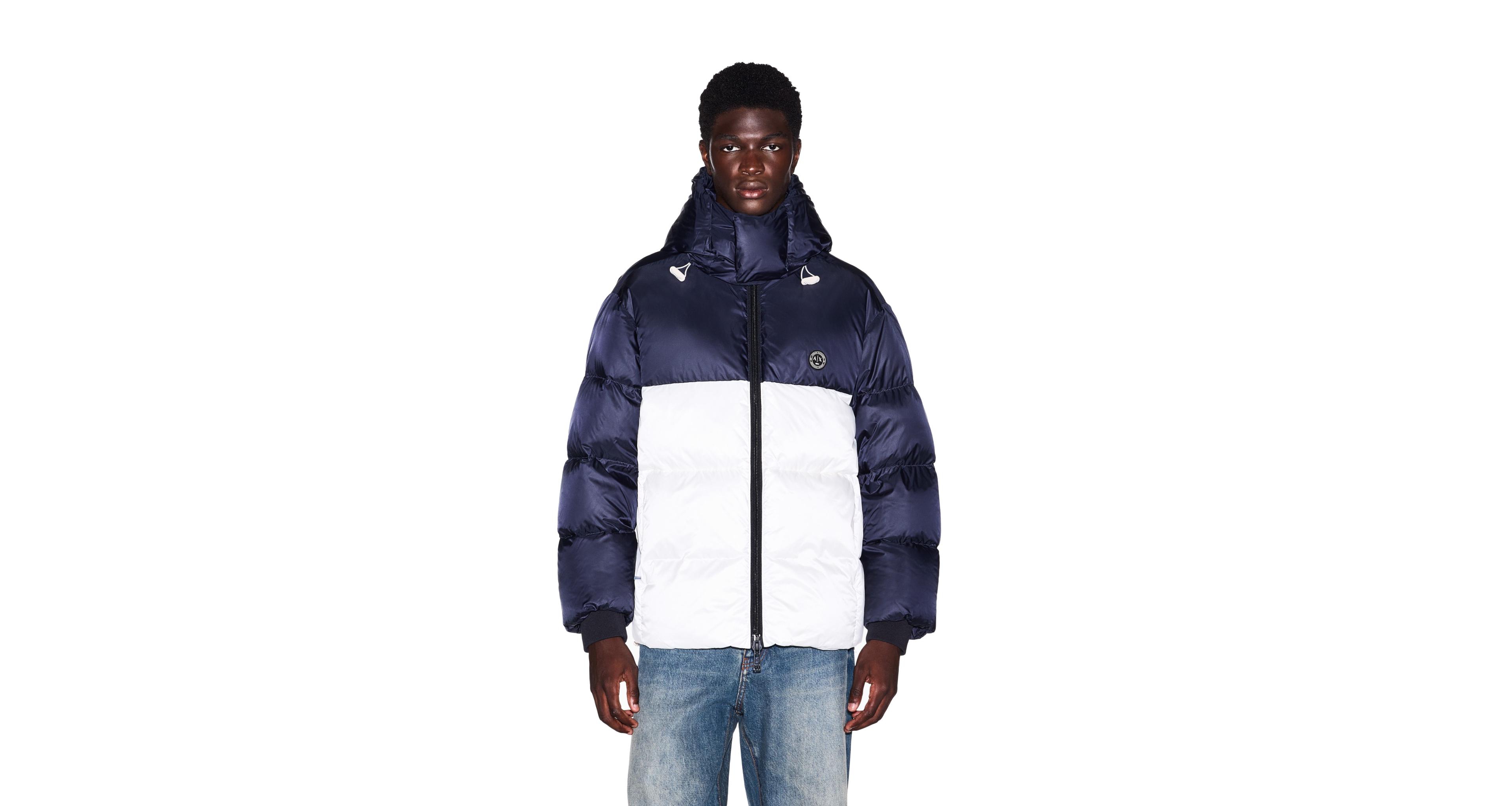 A|X Armani Exchange Men's Hooded All-Over Logo Puffer Jacket