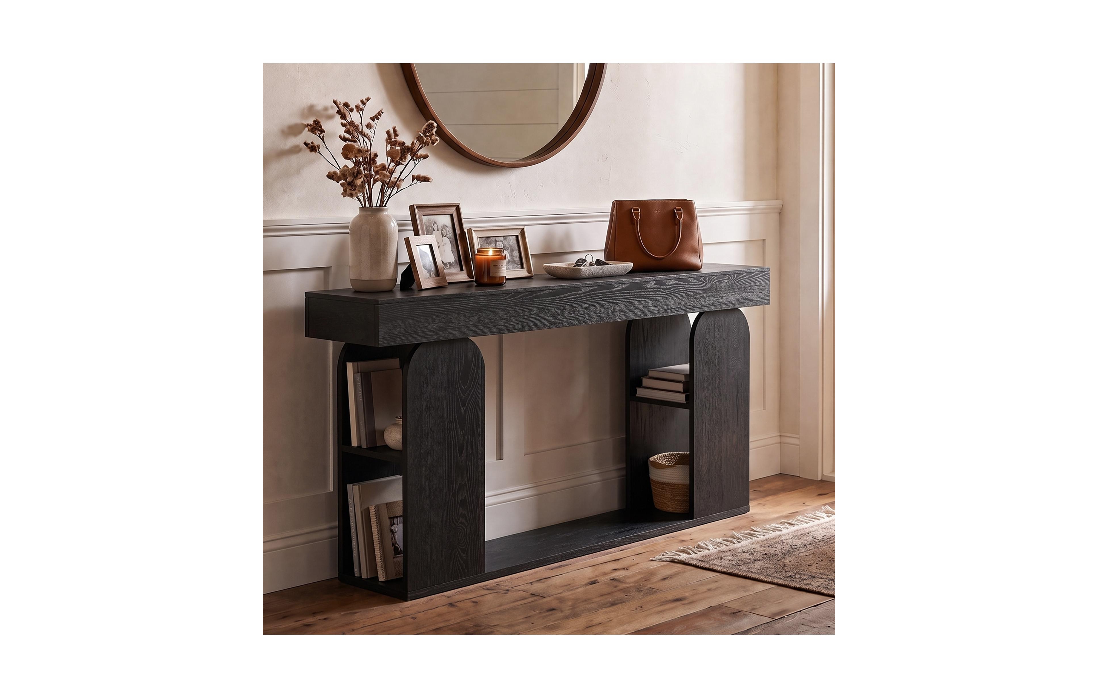 homfan 71" Long Entryway Console Table with Storage Shelf, Farmhouse 2-Tier Narrow Sofa Table, for Hallway Living Room