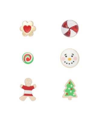 Gold-Tone Christmas Cookie Stud Earrings, 6-Piece Set