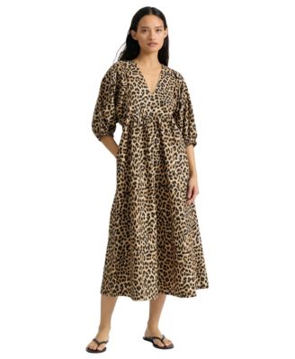 Women's Animal Print V-Neck Empire Waist Midi Dress