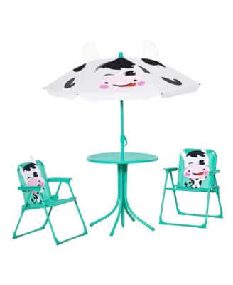 Folding Chairs, Table and Umbrella, 4-Piece Set, Ages 3-7
