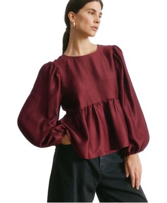 Women's Crinkle Peplum Blouson-Sleeve Blouse