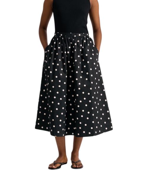 Женская юбка Albaray Polka-Dot High-Waist A-Line Cotton Midi, цвет: Чёрный