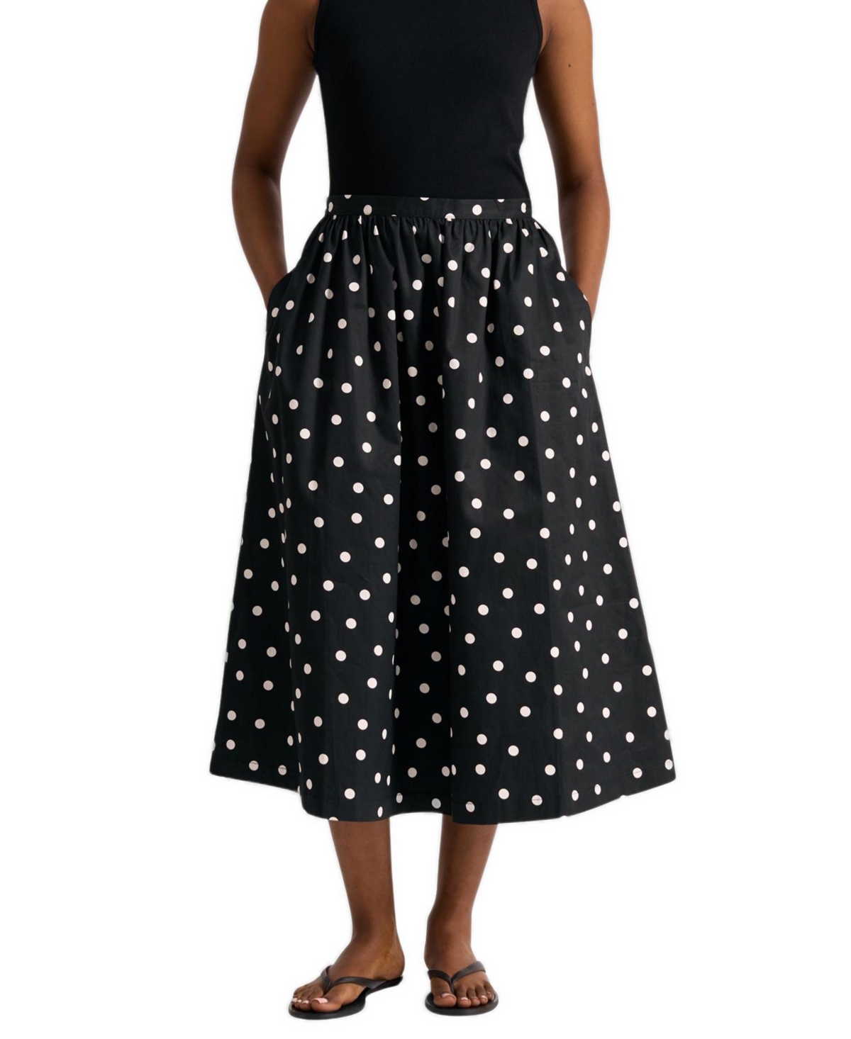 Albaray Women's Polka-Dot High-Waist A-Line Cotton Midi Skirt