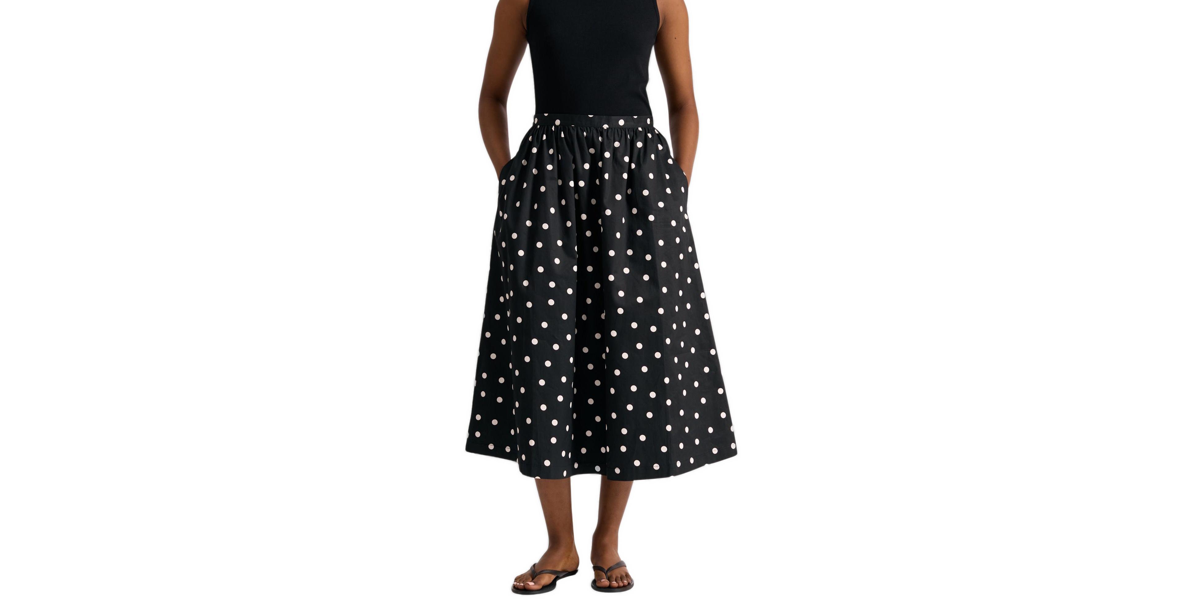 Albaray Women's Polka-Dot High-Waist A-Line Cotton Midi Skirt