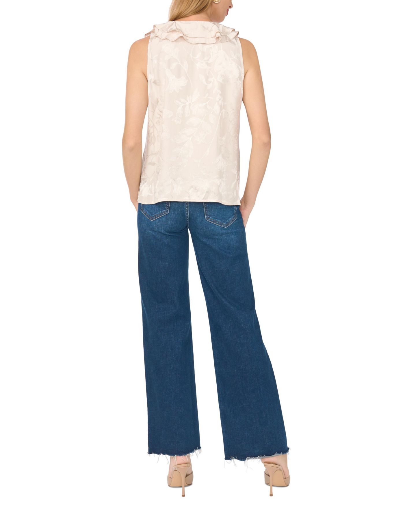 Женская блузка Vince Camuto V-Neck Sleeveless Front Ruffle, цвет: Rainy Day — фото 4