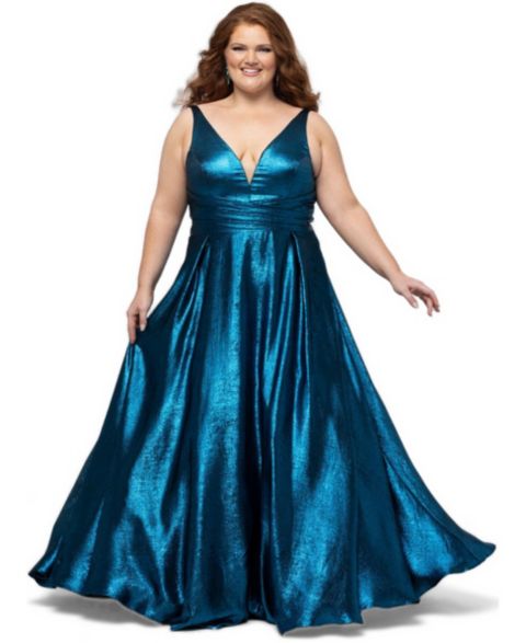Женское платье Sydney's Closet Plus Size A-Line V-Neckline Gown with Pockets, цвет: Синий