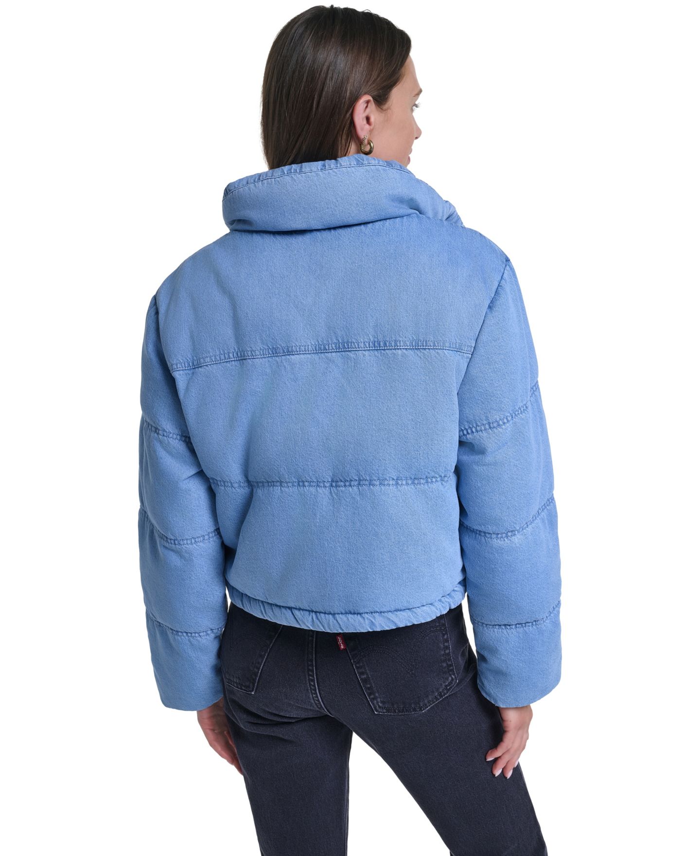 Женская куртка Levi's Puffer Stand Collar Cropped Faux Leather, цвет: Светлая варка джинсовый — фото 5
