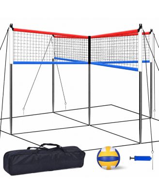 14 Ft 4 Square Volleyball Net Game Set Adjustable Portable Badminton Set