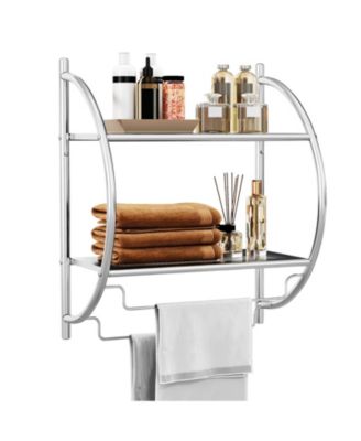 22 Inch 2-Tier Metal Rustproof Wall-Mounted Bathroom Towel Rack with Hanging Bars