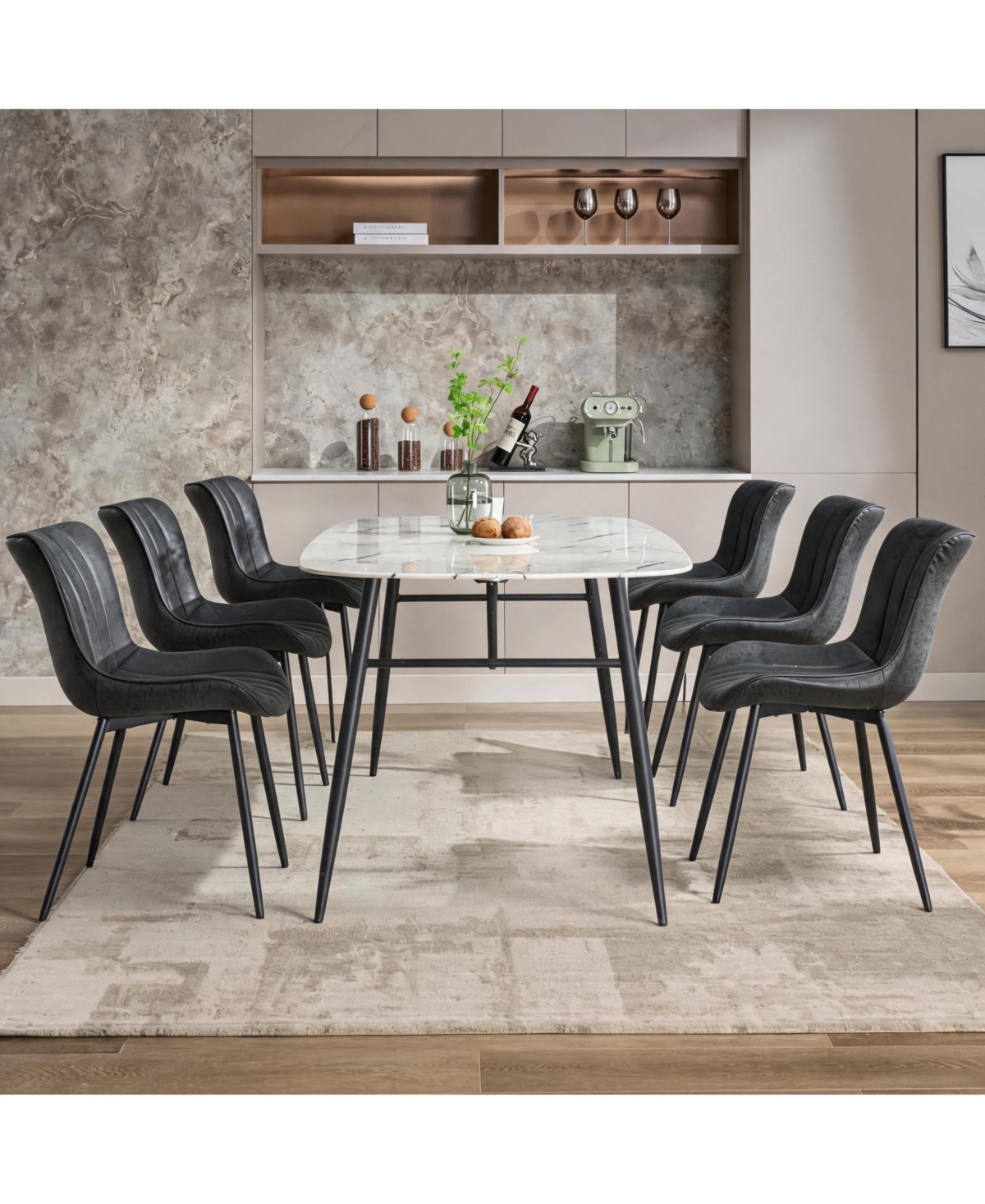 homfan Upholstered Dining Chairs Set of 6, Mid-Century Modern Pu Leather with Metal Legs and Ergonomic Walnut Backrest Kitchen Chairs