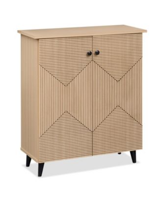2-Door Engineered Wood Shoe Storage Cabinet with Carved Hollow-Out Panels
