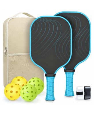 USAPA Approved Carbon Fiber Pickleball Paddles Set 2 Pack Lightweight Rackets With Balls Bag Grip Tapes