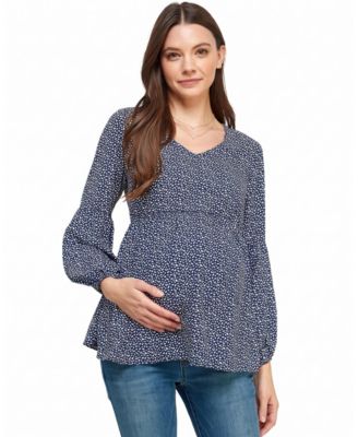 Maternity Bishop-Sleeve Empire-Waist V-Neck Top