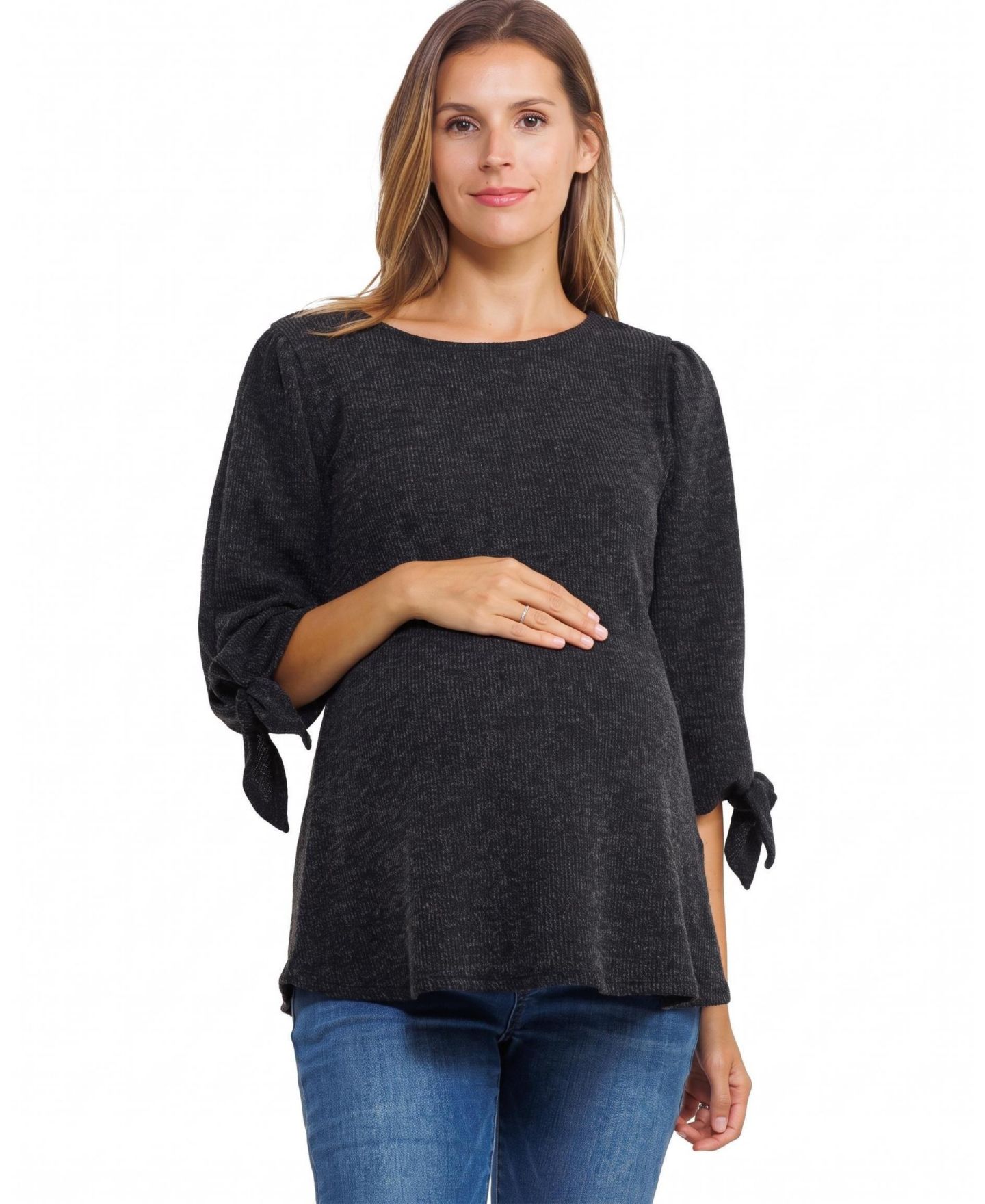 Женский топ Hello Miz Maternity Knit 3/4 Tie-Sleeve Top, цвет: Чёрный — фото 1