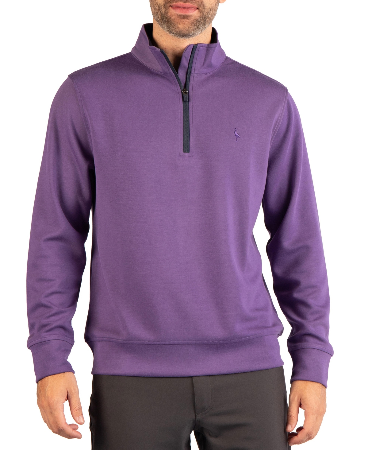 Tailorbyrd Men's Liquid Lux Quarter Zip with Contrast Zipper Detail Regular-Fit 4-Way Stretch Sweater - Purple
