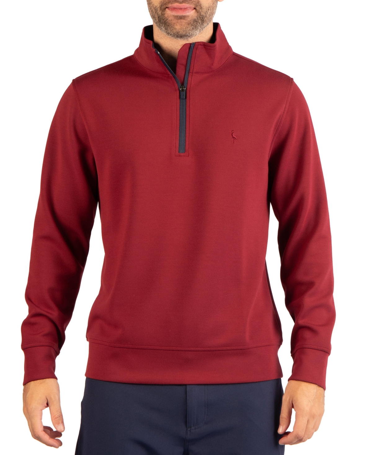 Tailorbyrd Men's Liquid Lux Quarter Zip with Contrast Zipper Detail Regular-Fit 4-Way Stretch Sweater - Deep red