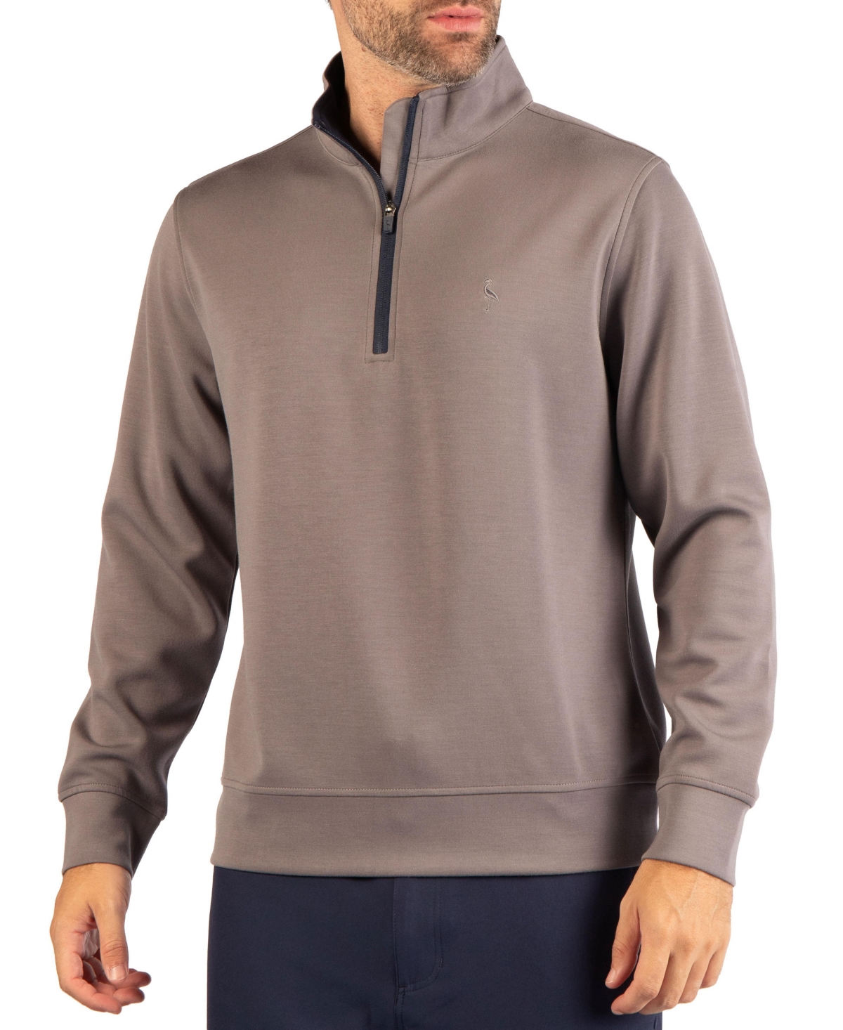 Tailorbyrd Men's Liquid Lux Quarter Zip with Contrast Zipper Detail Regular-Fit 4-Way Stretch Sweater - Brown