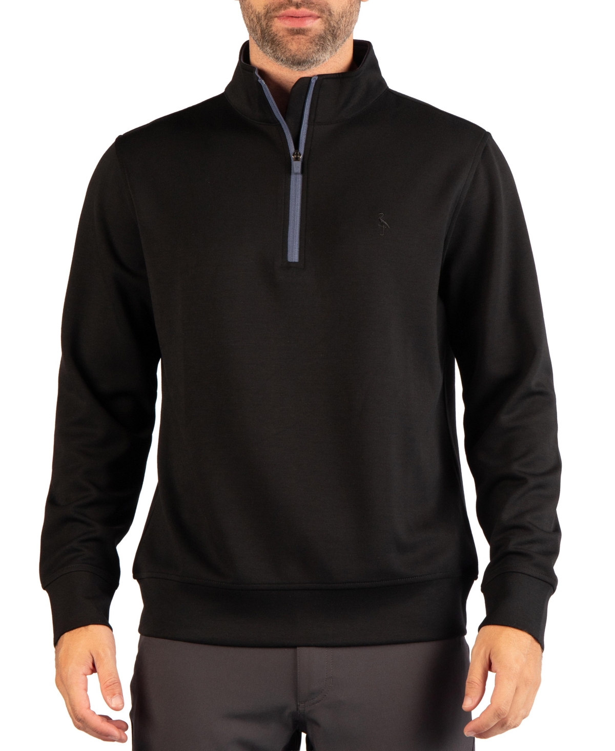 Tailorbyrd Men's Liquid Lux Quarter Zip with Contrast Zipper Detail Regular-Fit 4-Way Stretch Sweater - Black