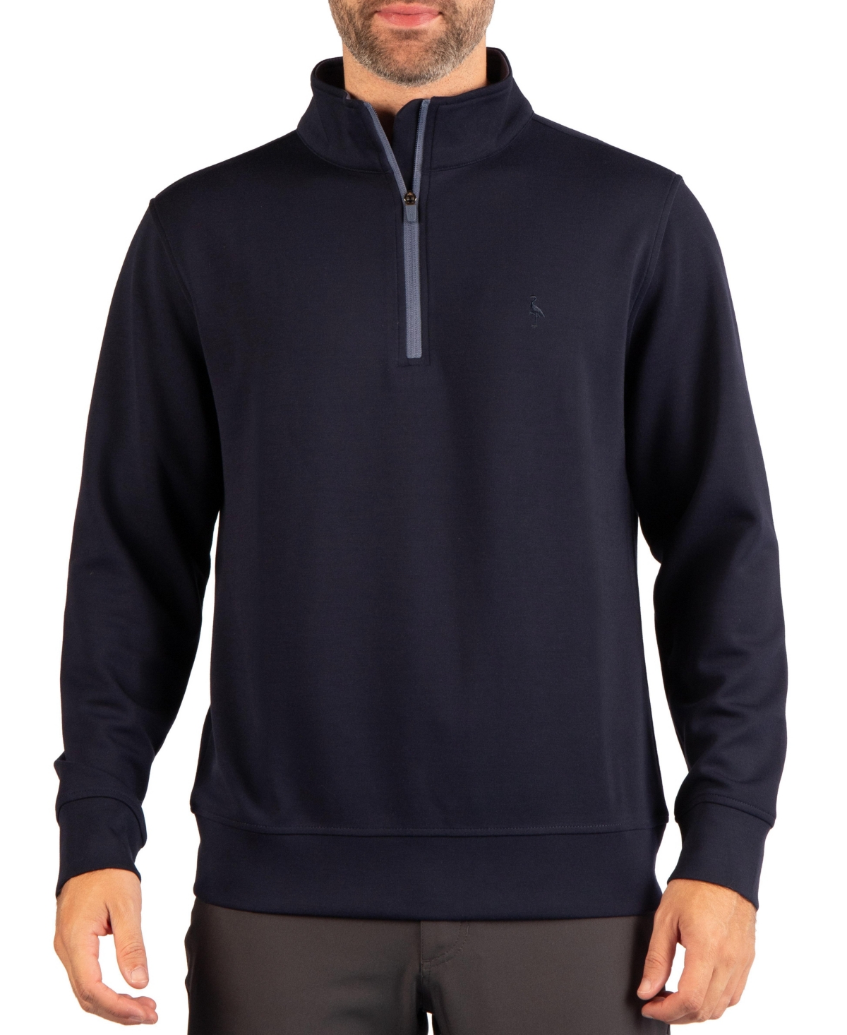 Tailorbyrd Men's Liquid Lux Quarter Zip with Contrast Zipper Detail Regular-Fit 4-Way Stretch Sweater - Navy