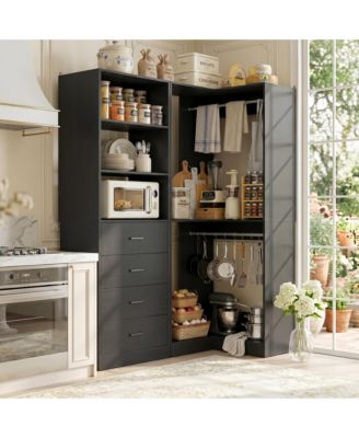 Corner Kitchen Storage Cabinet Set with 4-Drawers and 3-Shelves